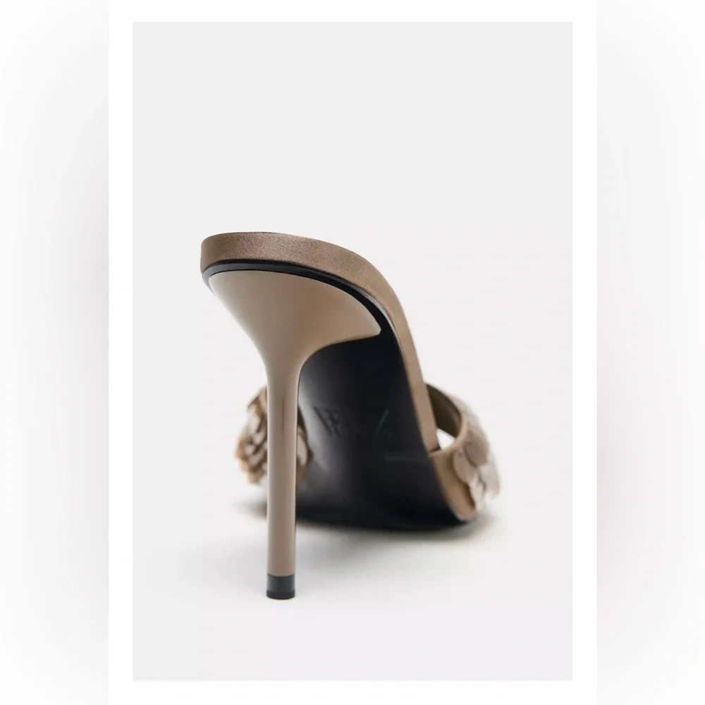 NWT Zara Elegant Brown Sequin Embellished Heels 6.5